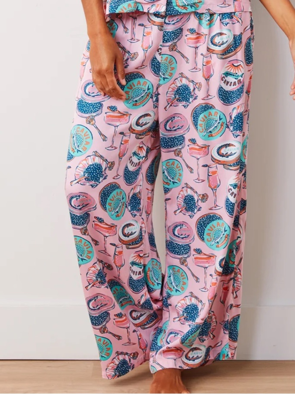 Printfresh Champagne & Caviar Pink Printed Wide Leg pants Smalls